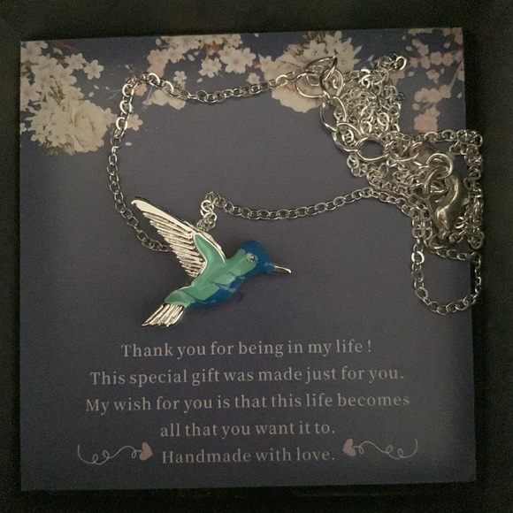 Blue Pendant Hummingbird Necklace - Picture 5 of 7